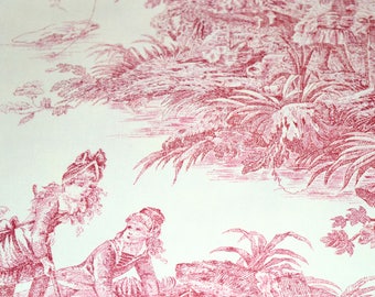 coupon de Toile de Jouy Ecru et bordeaux pur coton