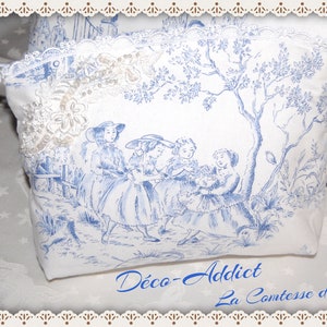 Sac de voyage shabby toile de Jouy bleu ciel et blanc image 4