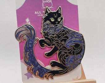 Moon cat pin - black cat pin, cat pin badge, lucky cat pin, black cat enamel pin, cat lover gift, cat brooch, cat pin badge, cute cat pin