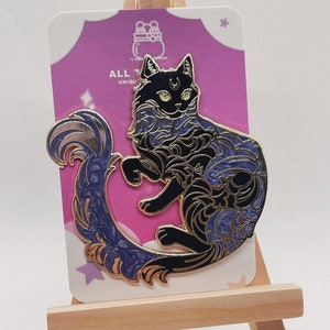 Moon cat pin - black cat pin, cat pin badge, lucky cat pin, black cat enamel pin, cat lover gift, cat brooch, cat pin badge, cute cat pin