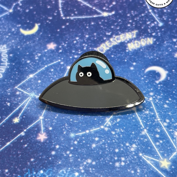 UFO cat pin - black nickel finish, space pin, empty head, cat art, anime pin, funny pin, kawaii pin, black cat, cute pin