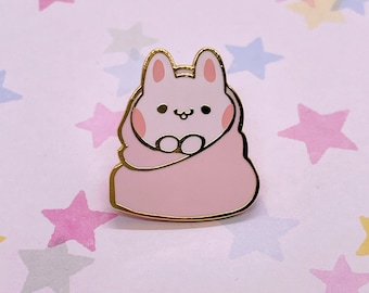 Kawaii Blanket Bunny Pin, Adorable bunny, Cute rabbit Enamel Pin, cute bun art, bunny pin, gift for her, birthday gift, hard enamel, gold