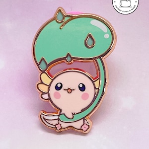 Kawaii Axolotl enamel pin - kawaii axolotl leaf design, kawaii pin, axolotl, hard enamel pin, mini pin, gold plated pin, cute axolotl badge