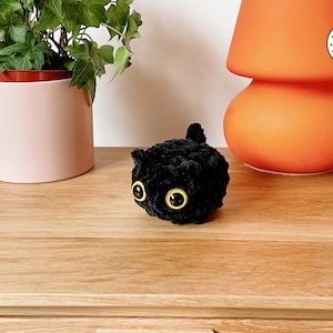 Lucky plushie cat, crochet Halloween decor, adoptable kitty, desk buddy, handmade plushie, black cat plush, spooky plushie, cat plush