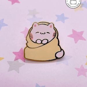 Kawaii Blanket cat Pin, Adorable purrito, Cute Kitty Enamel Pin, cute cat art, cat pin, gift for her, birthday gift, hard enamel, gold