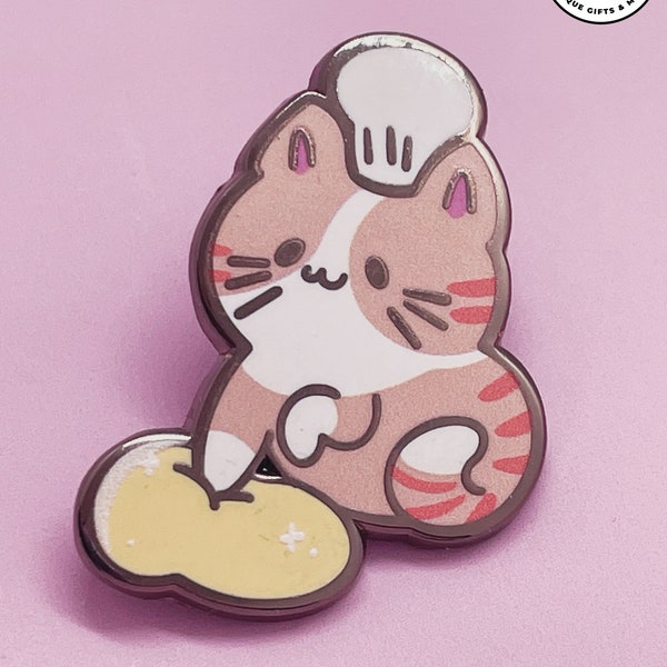 Kawaii Chef Cat Pin, Adorable Feline Kneading Dough, Cute Chef Kitty Enamel Pin, cute cat art, cat pin, gift for her, birthday gift