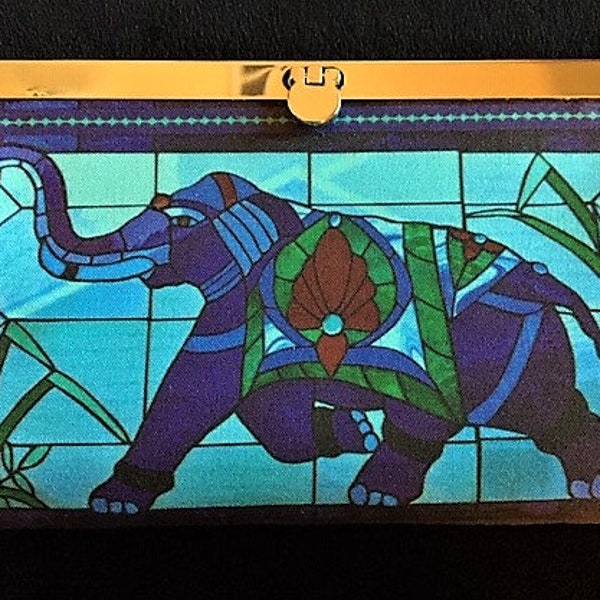 Stain Glass Running Elephant Diva Portefeuille, Porte-livres, Téléphone portable, embrayage de demoiselle d'honneur, Femmes, Anniversaire de fille, Anniversaire d'épouse