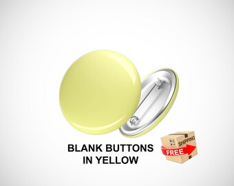 Blank Button Pins - blank face buttons in YELLOW, FREE SHIPPING, Pinback; canary yellow Design your own button add your own stickers, draw