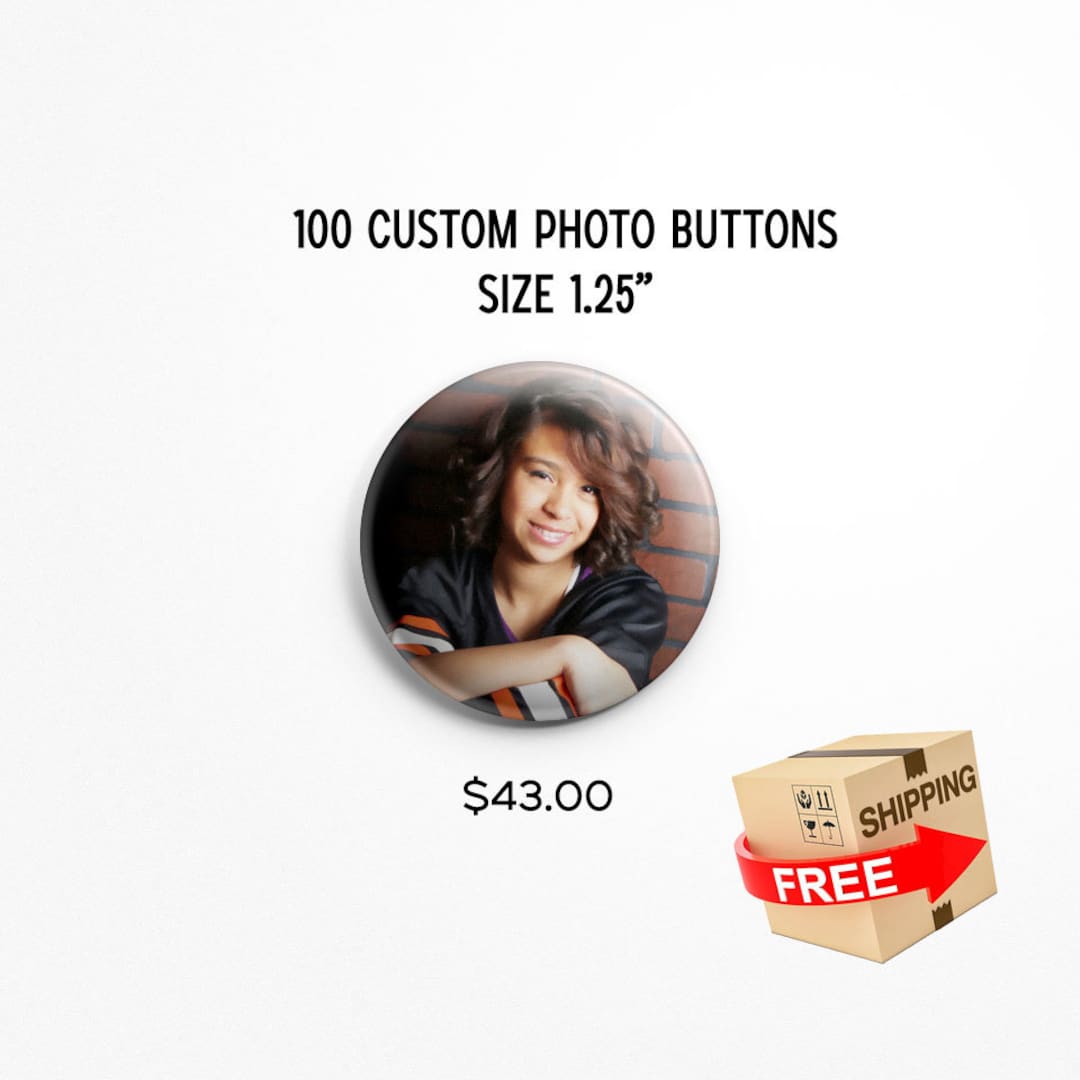 100 Custom Photo Buttons - 1.25" Pinback Buttons, Design Your Own ...