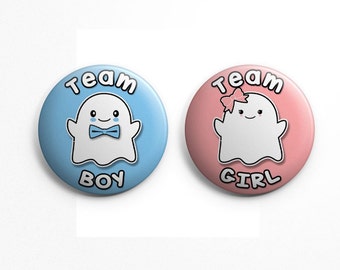 Halloween theme gender reveal Team Boy Team Girl; Gender Reveal button pin set; FREE SHIPPING, Halloween baby shower, gender reveal buttons