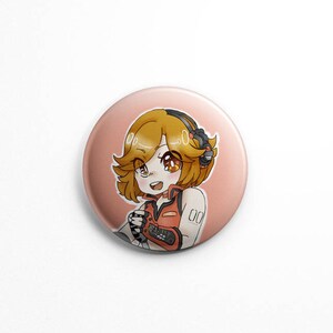 May include: A cartoon illustration of a young woman with orange hair wearing a red and black outfit and headphones. The background is a light pink color.