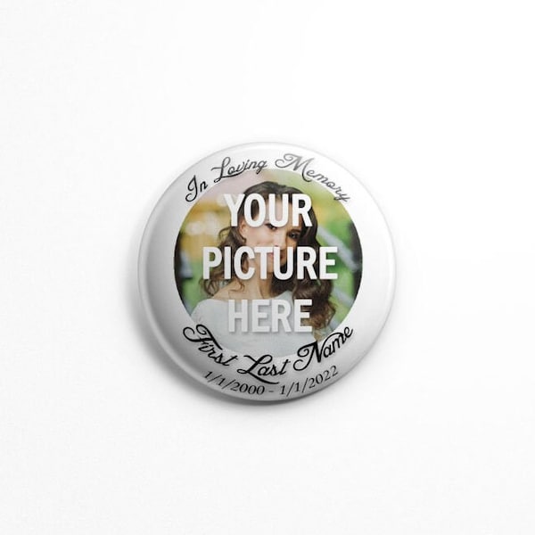 In Loving Memory Funeral Photo Buttons - 1.25" or 2.25" pinback buttons; personalized funeral buttons; celebration of life, picture buttons