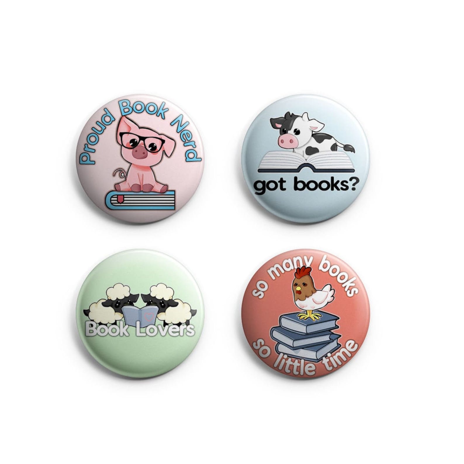 Kawaii Cute Book Lovers Pin Set; Book Lover; Books, Read; Kawaii ...
