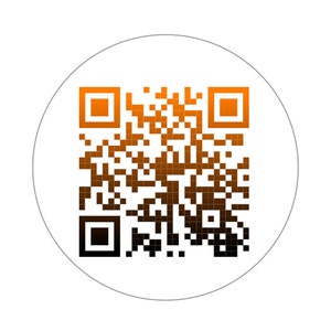 K&ouml;nnte beinhalten: Ein wei&szlig;er Kreis mit einem schwarzen und orangefarbenen QR-Code in der Mitte.
