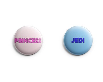 Princess - Jedi Gender Reveal button pin set; FREE SHIPPING, gender reveal; baby shower, team, pinback buttons; girl boy buttons
