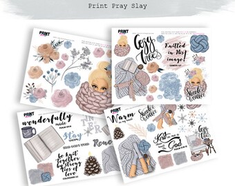 Adesivos para planejamento bíblico "Tricote em Mim" | Planejador de Fé | Suéteres | Bonecas | Flores | Costura | Estudo Bíblico