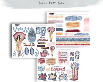 Covered Kit Wake Pray Slay Planner Doll Bible Journaling Printable faith planner doll watercolor washi rainboots flowers spring