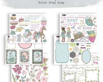 Tea Party Bible Journaling Kit Blessing bible journaling printables faith planner printables Faith Planner Stickers, Spring Stickers