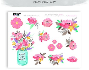 Grace Upon Grace Bible Journaling Printables Florals Bible Journaling art  Faith Planner Stickers Digital Bible Elements Pink Flowers Bloom