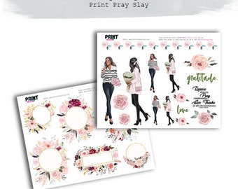 Fall Floral Dolls Fall Wake Pray Slay Planner Doll Bible Journaling Printable faith planner doll African American dolls black girl clipart