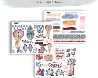 Covered Kit Wake Pray Slay Planner Doll Bible Journaling Printable faith planner doll watercolor washi rainboots flowers spring