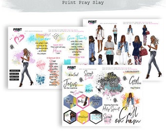 Call on Him Wake Pray Slay Dolls Bible Journaling Printables Planner stickers Faith Planner Printable Bible Stickers Digital DP