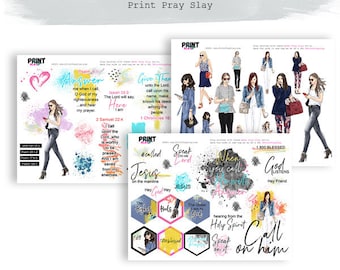 Call on Him Wake Pray Slay Dolls Bible Journaling Printables Planner stickers Faith Planner Printable Bible Stickers Digital LT