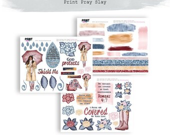 Covered Kit Wake Pray Slay Planner Doll Bible Journaling Printable faith planner doll watercolor washi rainboots flowers spring