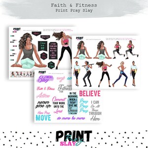 Faith and Fitness Wake Pray Slay Dolls Planner Girl Yoga Planner Doll Work Out Planner Running Girl Bible Journaling Printable faith planner