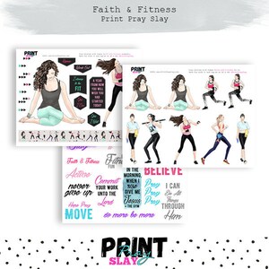 Faith and Fitness Wake Pray Slay Dolls Planner Girl Yoga Planner Doll Work Out Planner Running Girl Bible Journaling Printable faith planner