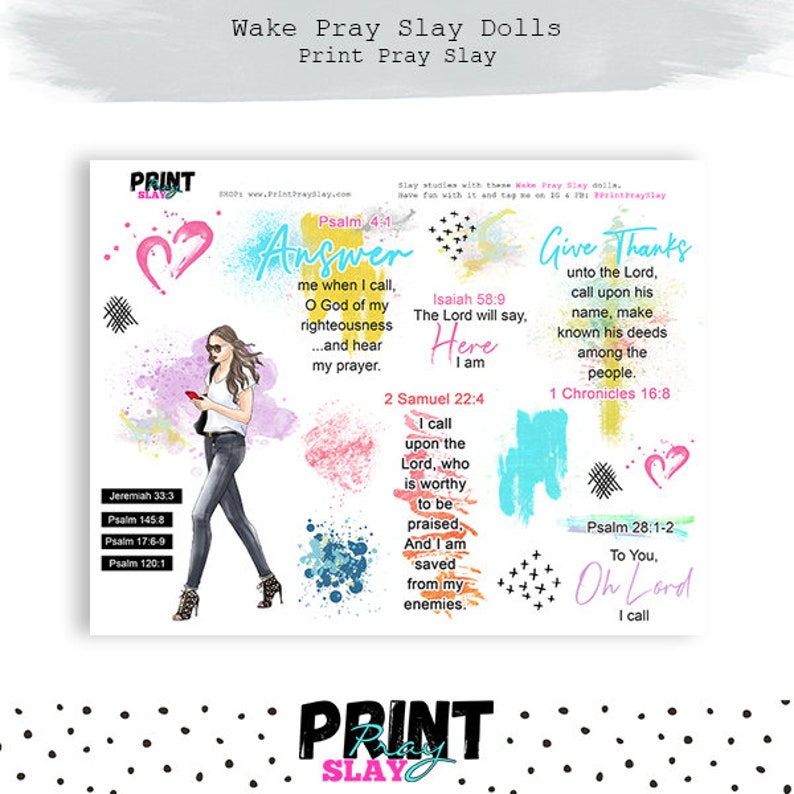 Call on Him Wake Pray Slay Dolls Bible Journaling Printables Planner stickers Faith Planner Printable Bible Stickers Digital LT image 4