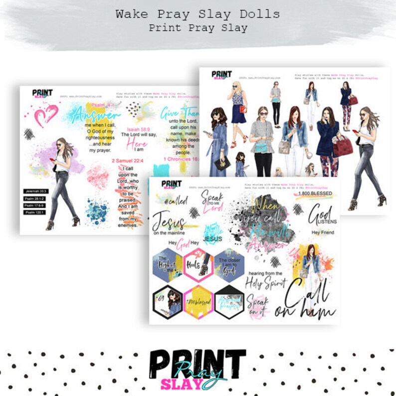 Call on Him Wake Pray Slay Dolls Bible Journaling Printables Planner stickers Faith Planner Printable Bible Stickers Digital LT image 1