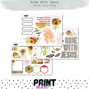 Ride With Jesus Spring Prayer Journal Bible Journaling Printable with Sunflowers Faith Journal Elements image 1