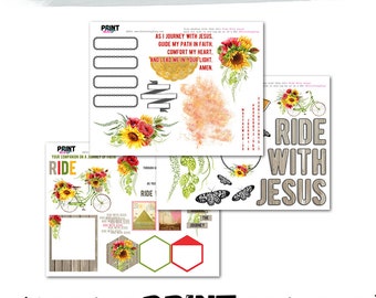 Ride With Jesus Spring Prayer Journal Bible Journaling Printable with Sunflowers Faith Journal Elements