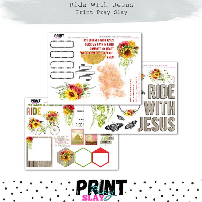 Ride With Jesus Spring Prayer Journal Bible Journaling Printable with Sunflowers Faith Journal Elements image 1