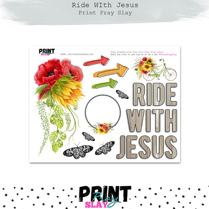 Ride With Jesus Spring Prayer Journal Bible Journaling Printable with Sunflowers Faith Journal Elements image 2