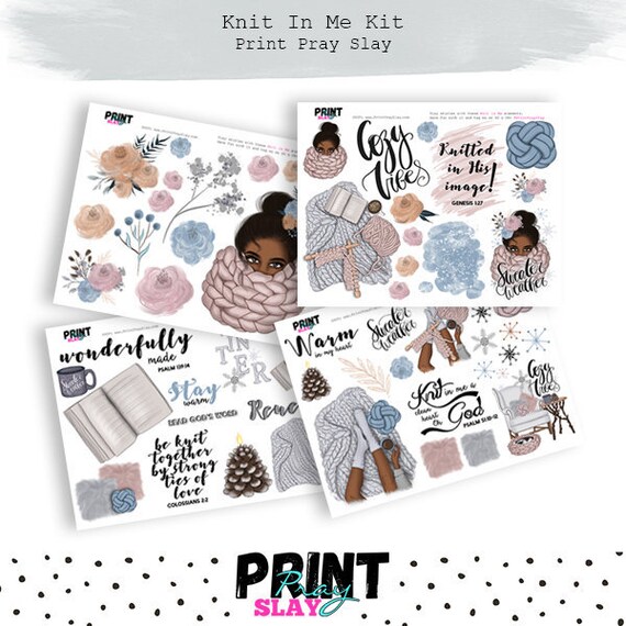 Knit In Me Bible Journaling Printables Faith Planner stickers sweater planner dolls florals sewing bible study