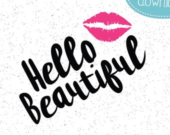 Hello Beautiful SVG, Makeup Jar SVG, Makeup Decal, Makeup Glass SVG, Lips svg, Kiss Svg, SVGs, Cricut Cut File, Silhouette File