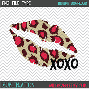 Leopard-Kuss-Sublimation, XOXO Sublimation, Leopard Lippen Clipart, Leopard Design Lippen, Valentinstag Leopard, Sublimation, Clipart, Grafik