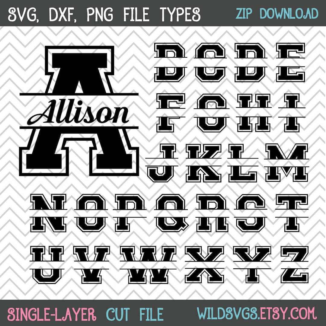 Varsity Monogram Letters Svgs, Split Letters Svgs, Alphabet Svgs, Svgs ...