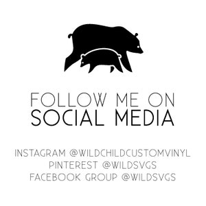May include: Black and white illustration of two bears, a larger bear and a smaller bear, walking side by side. Text below the bears reads "FOLLOW ME ON SOCIAL MEDIA" and includes social media handles for Instagram, Pinterest, and Facebook.
