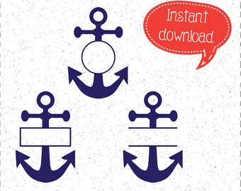 Monograma de âncora em SVG (3 versões), arquivo de corte para Cricut e Silhouette (download digital)