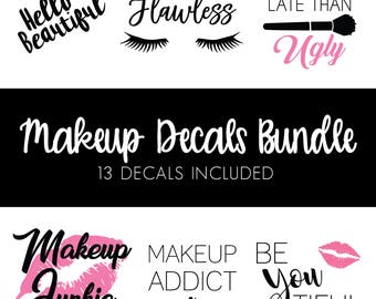 Makeup SVGs BUNDLE, Makeup Jar SVG, Makeup Decals, Makeup Glass SVG, Kiss svg, Lips svg, Flawless, Cricut Cut File, Silhouette File