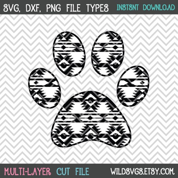Aztec Dog Paw SVG, PNG, Tribal Print Clipart (Digital Download)