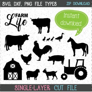 Farm SVGs, Rooster SVG, Horse SVG, Steer SVG, Cow svg, Tracker svg, Chicken svg, Barn svg, Sheep svg, Cricut Cut File, Silhouette File