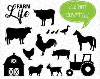 Gårdsdjur SVG-paket, Tupp, Häst, Ko (Digital Nedladdning)