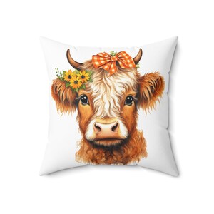 Fall Farm Cow Throw Pillow, Fall Decor, Autumn, Fall Throw Pillow, Country Fall, Farm Decor, Buffalo Check, Farmhouse Sunflower, Seasonal