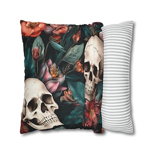 Halloween Skull Throw Pillow Cover, Spooky Pillow, Halloween Decor, Gifts for Her, Spooky Skeleton, Skull Decor, Skeleton, Dark Decorations