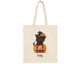 Personalized Halloween Trick or Treat Tote Bag, Custom Halloween Bag with Name, Candy Bag, Gifts for Kids, Halloween Gifts, Halloween Tote