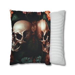 Halloween Skull Throw Pillow Cover, Spooky Pillow, Halloween Decor, Gifts for Her, Spooky Skeleton, Skull Decor, Skeleton, Dark Decorations